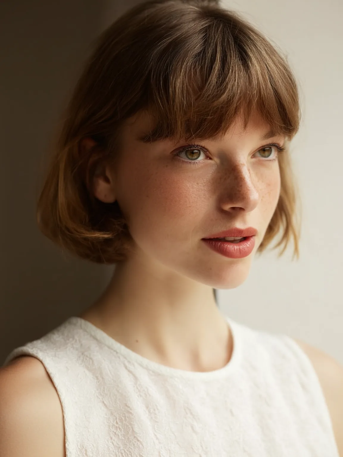 Chin-Length Blunt Bob with Natural Chestnut Brown