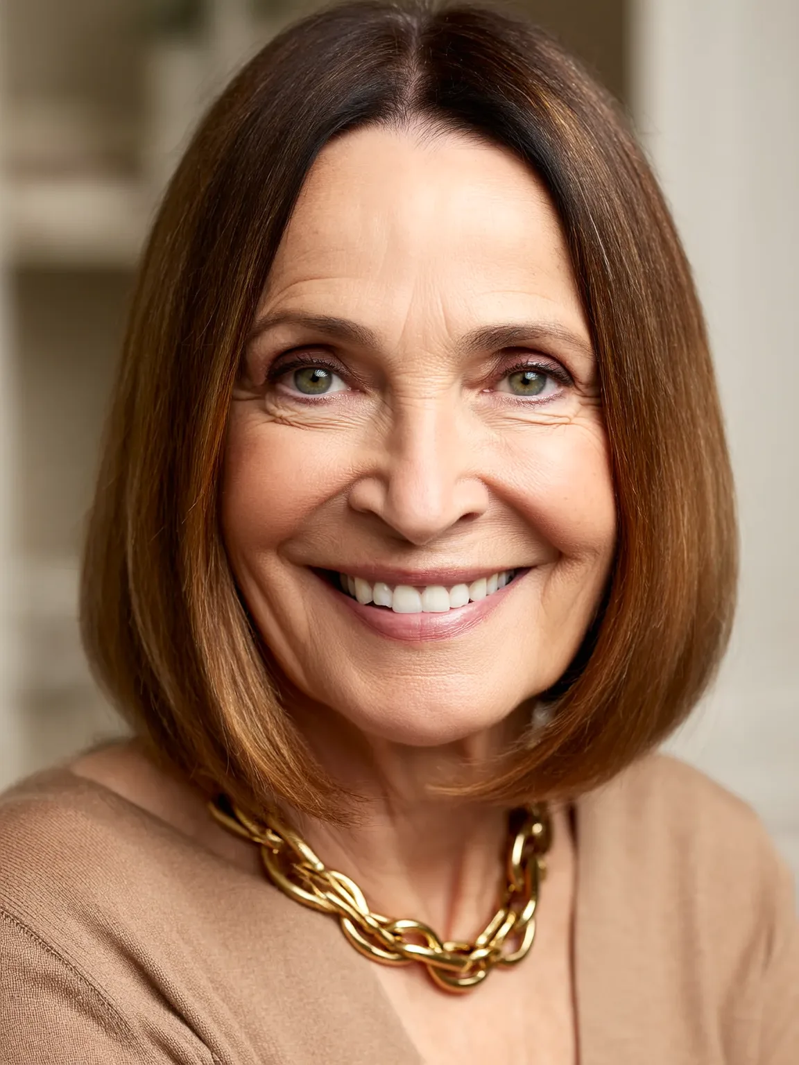 Chin-Length Chestnut Bob with Subtle Highlights