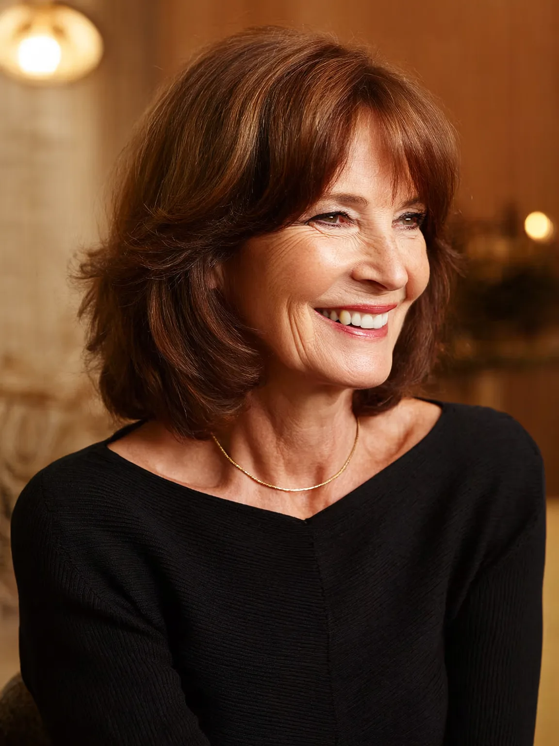 Straight Shoulder-Length Layers with Curtain Bangs