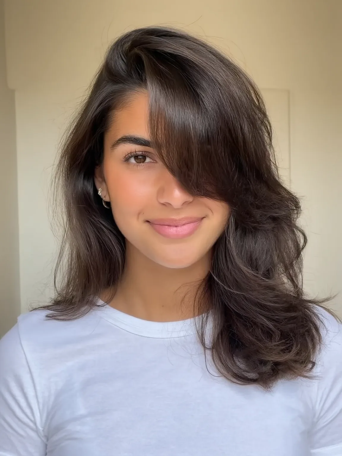 Shoulder-Length Layered Cut in Rich Chestnut Brown