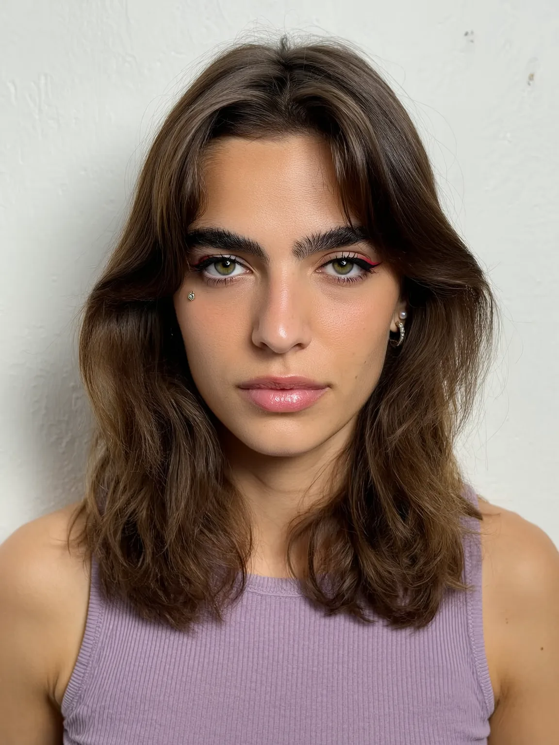 Shoulder-Length Layers with Soft Curtain Bangs in Chestnut Brown