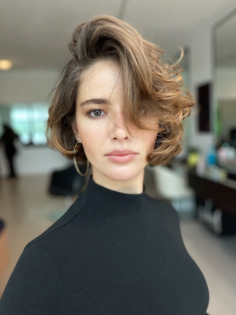 Voluminous Side-Swept Chin-Length Lob with Choppy Layers