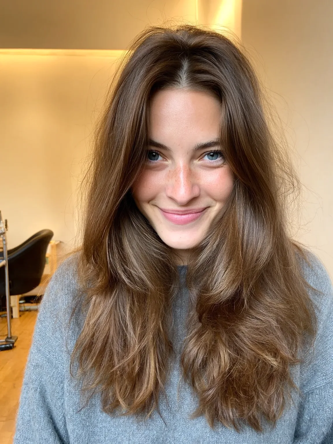 Flowing Long Layers in Warm Chestnut Brown