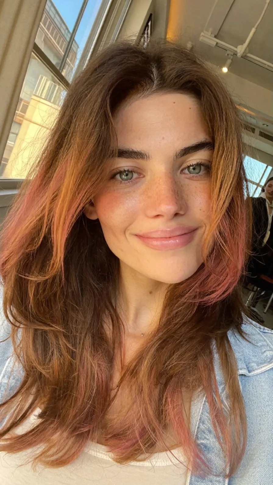 Modern Long Layered Hair with Rose Gold Money Piece