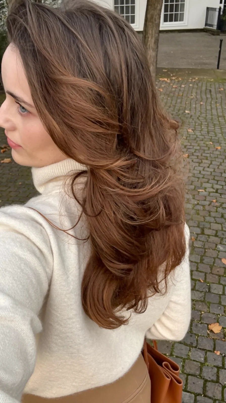 Flowing Long Layers with Warm Chestnut Natural Highlights