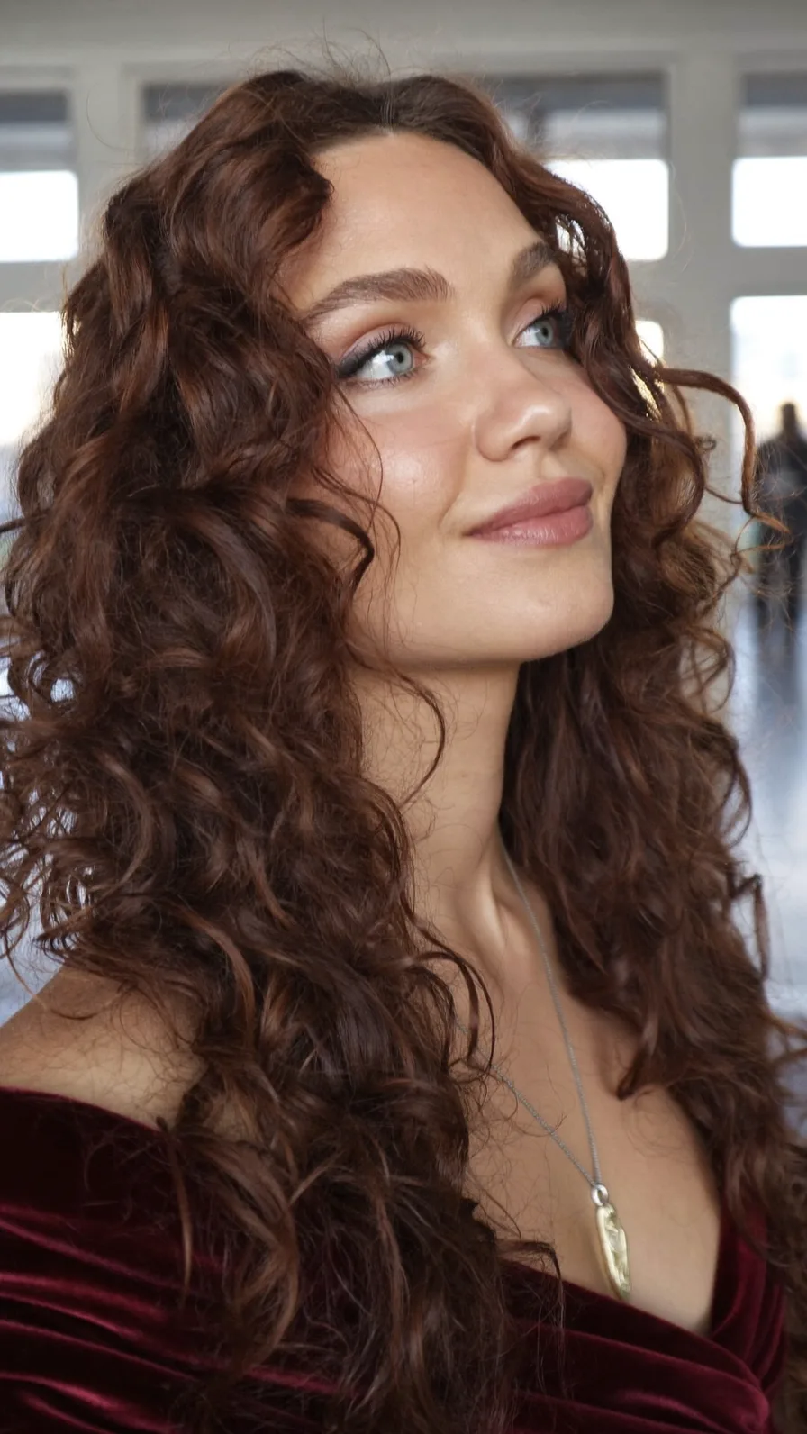 Voluminous Long Chestnut Brown Curly Hair with Long Layers