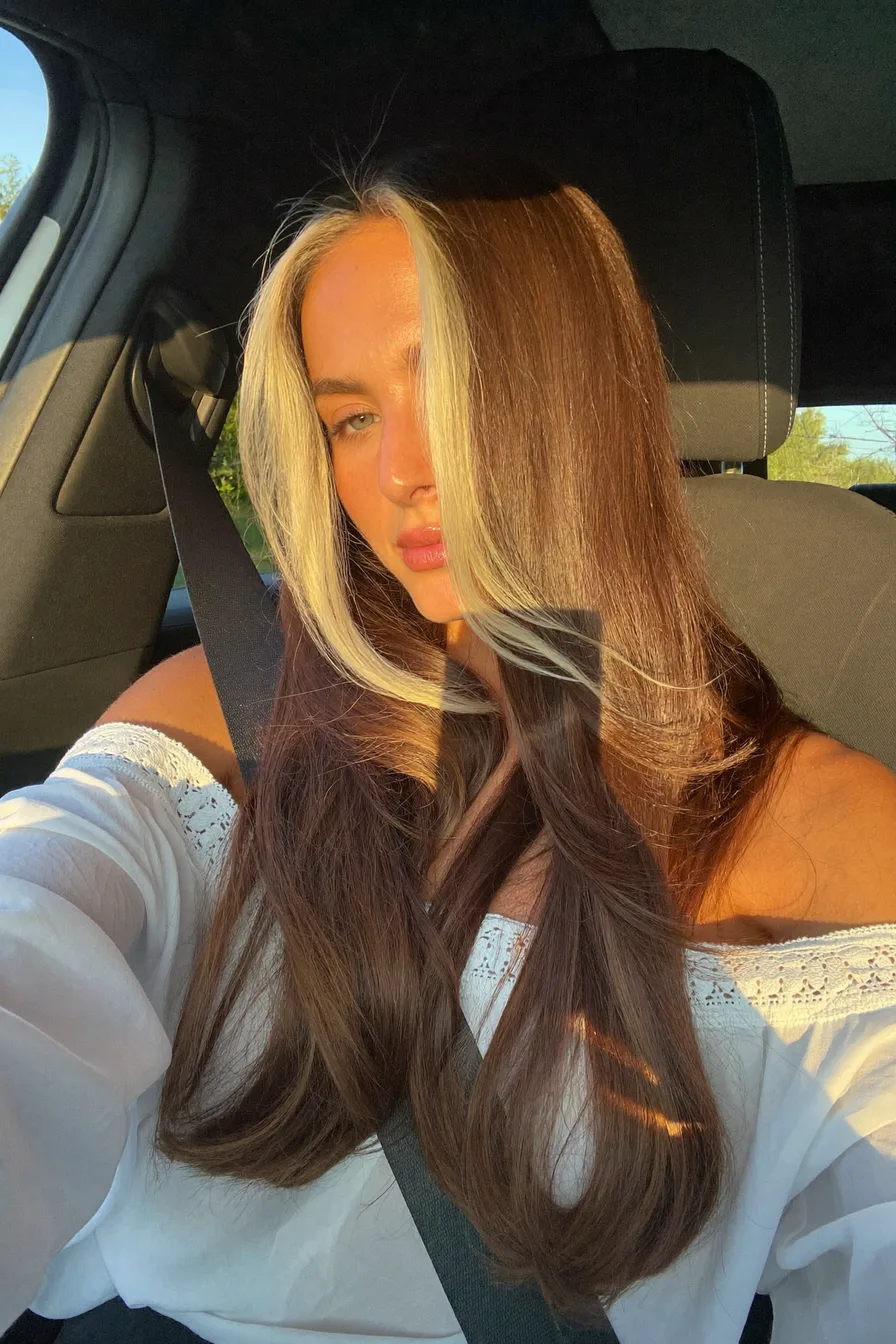 Long Layered Hair with Bright Money-Piece Blonde Highlights