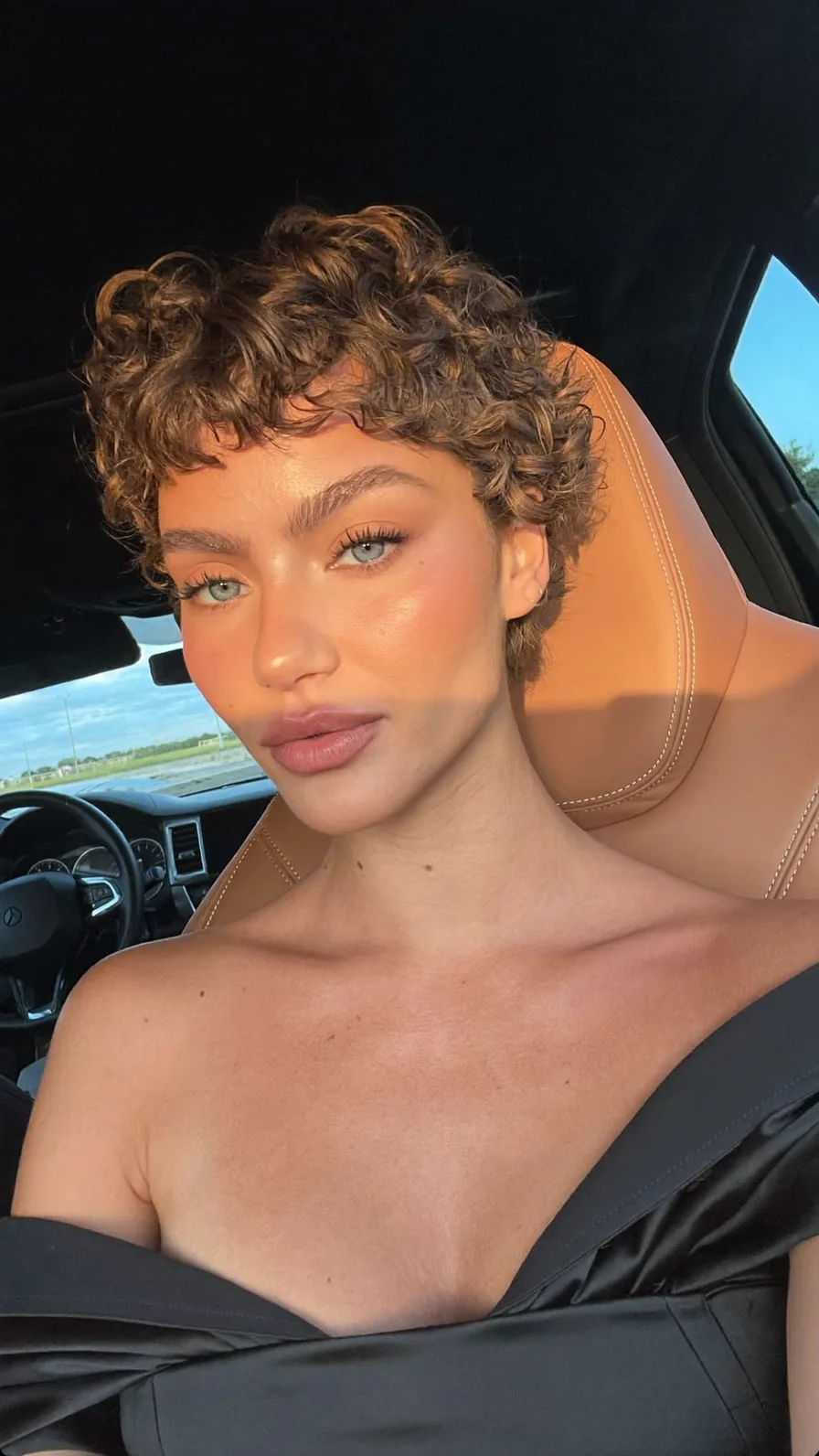 Choppy Curly Pixie with Micro-Bangs in Warm Chestnut Brown