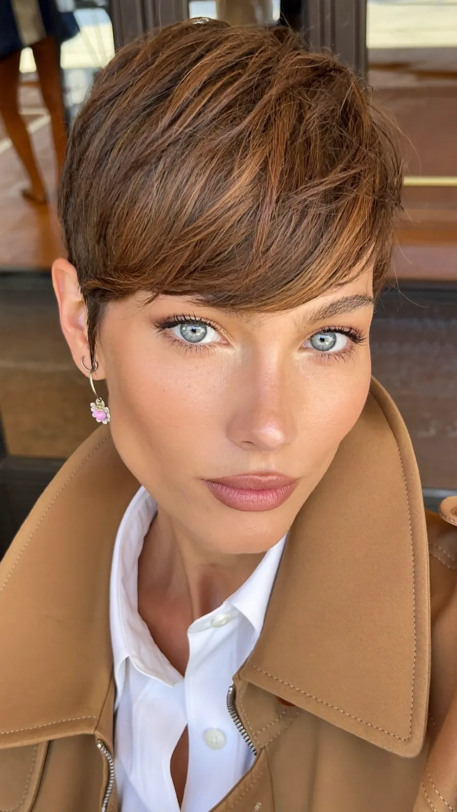 Textured Pixie Cut with Side-Swept Caramel Highlights