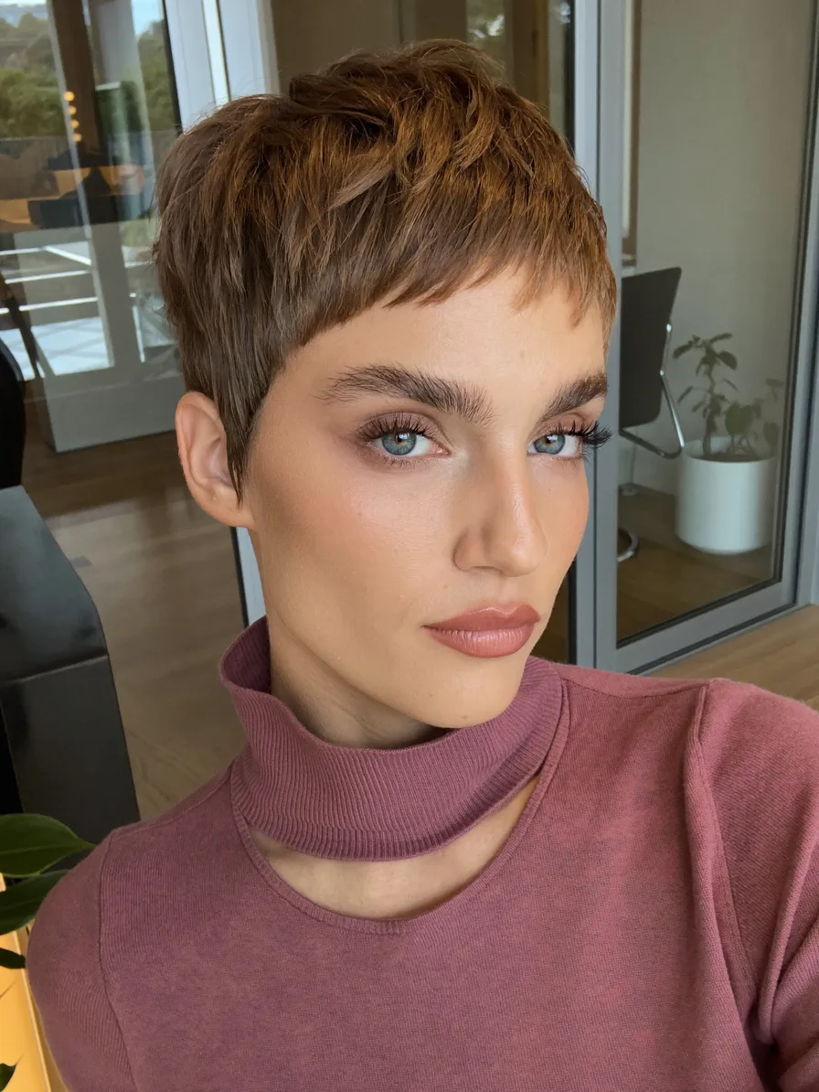 Modern Textured Pixie with Micro Bangs for Frame