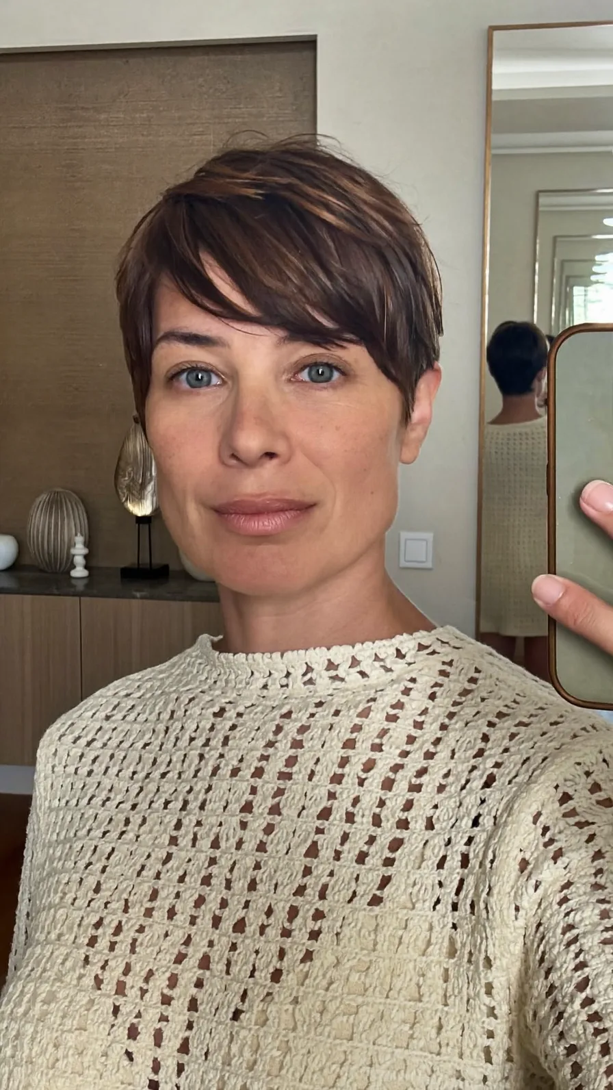Modern Textured Pixie with Side-Swept Caramel Highlights
