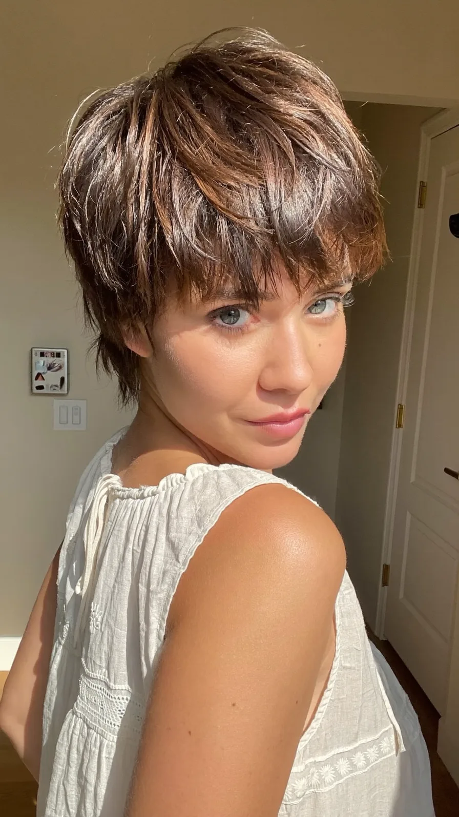 Textured Short Pixie with Blunt Bangs for Oval Faces