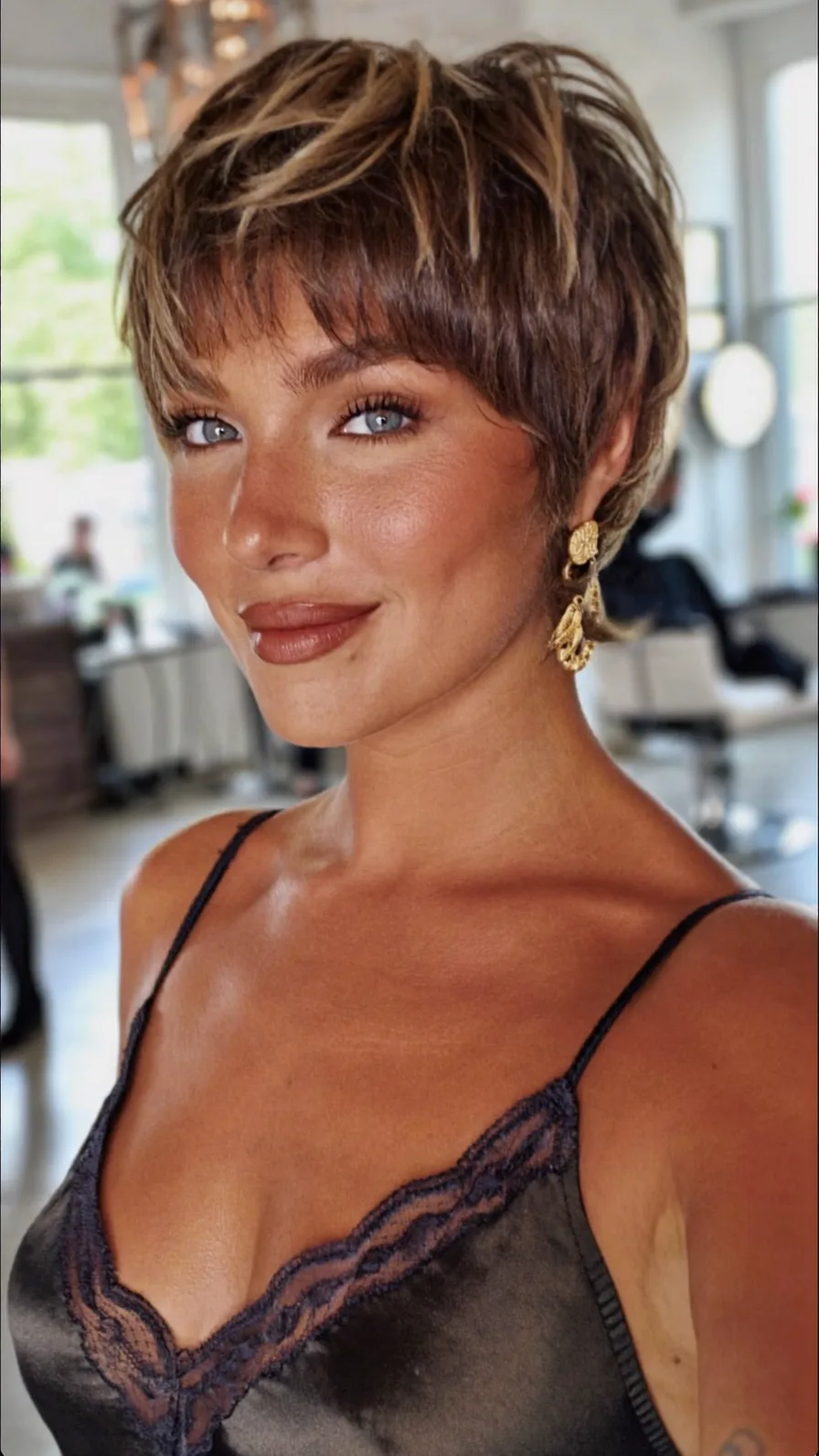 Textured Pixie Cut with Honey Blonde Highlighted Layers