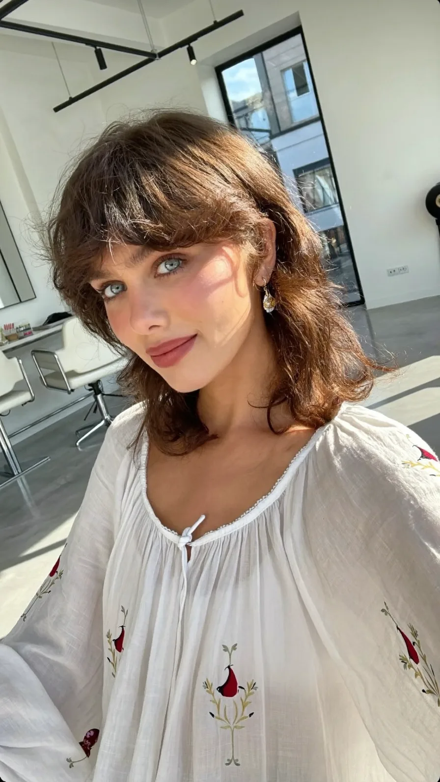 Modern Shoulder-Length Shag with Textured Curtain Bangs