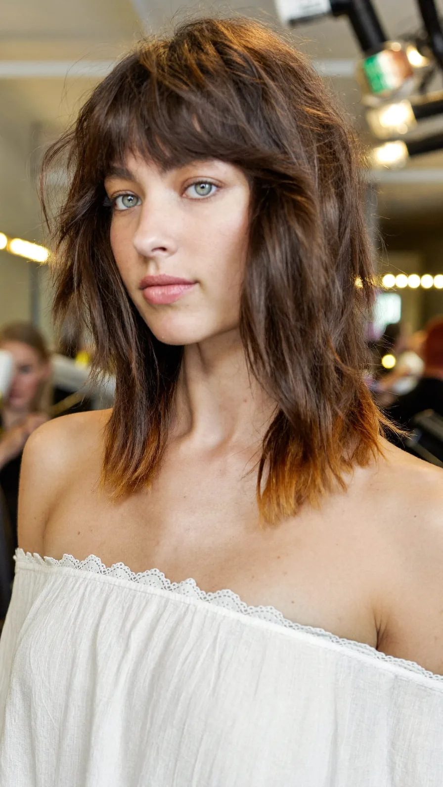 Modern Textured Shag with Blunt Bangs and Ombre Tips