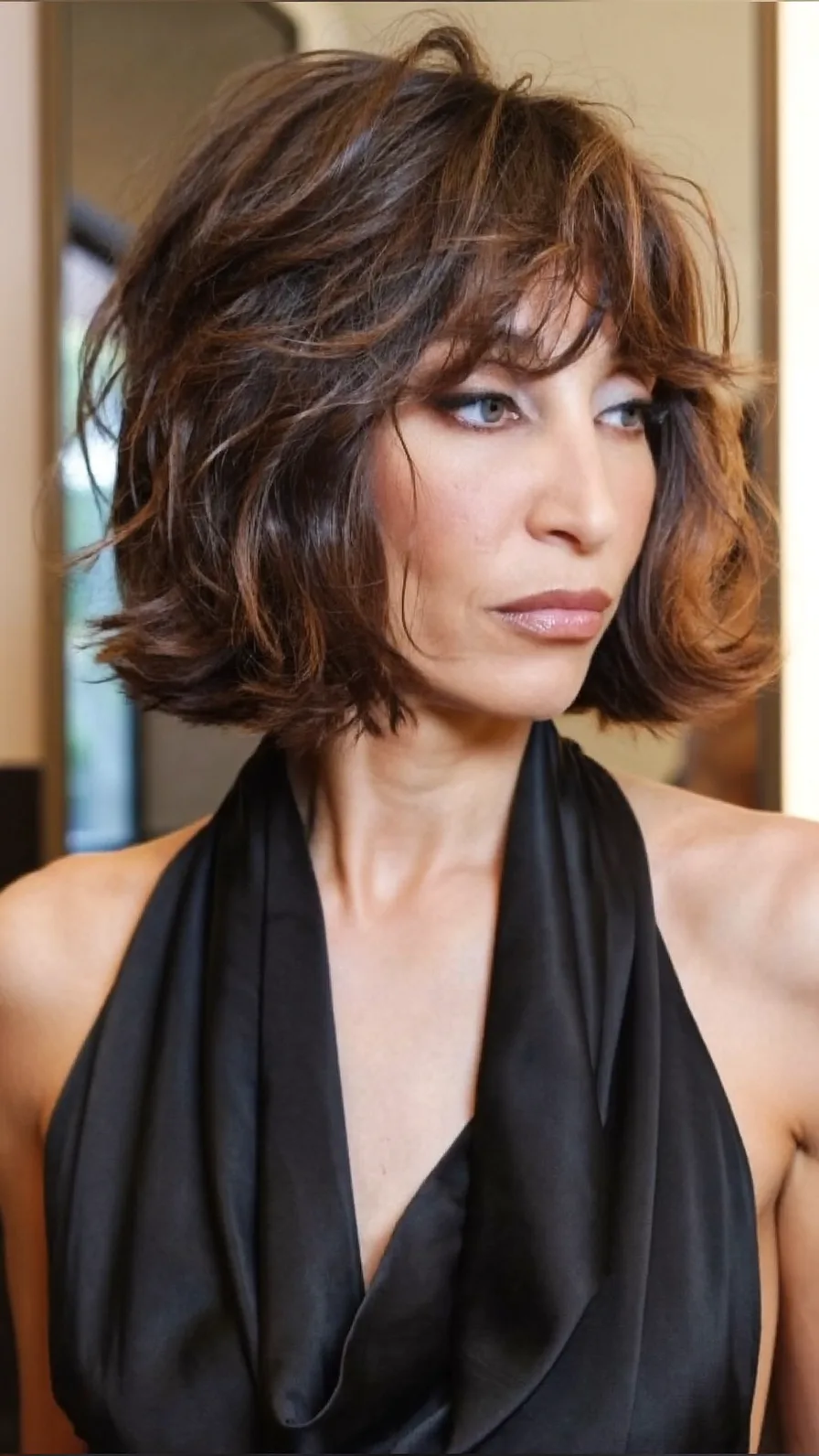 Choppy Textured Bob with Curtain Bangs for Medium Density Hair