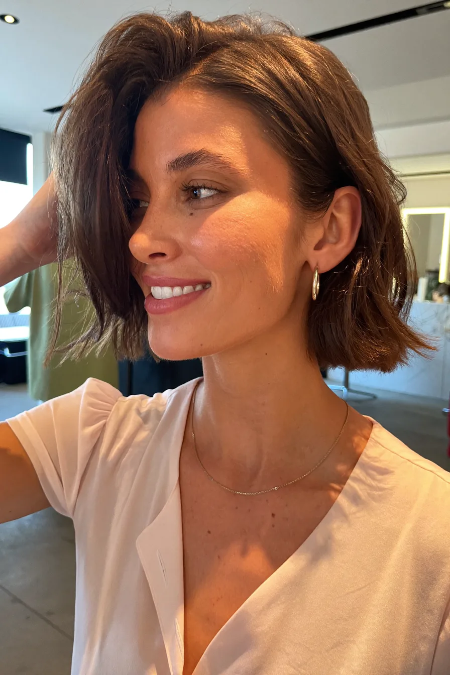 Voluminous Side-Swept Textured Chin-Length Bob Hairstyle