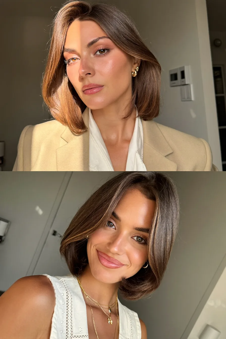 Chic Rounded Chin-Length Bob with Subtle Side-Part Highlights