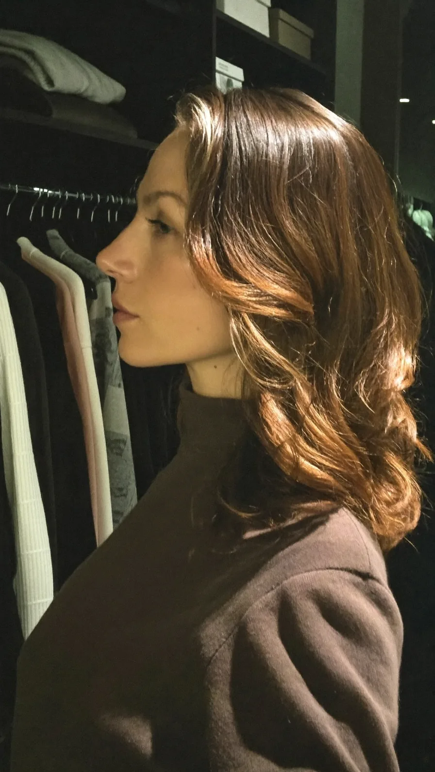 Elegant Shoulder-Length Warm Chestnut Brown Layered Waves