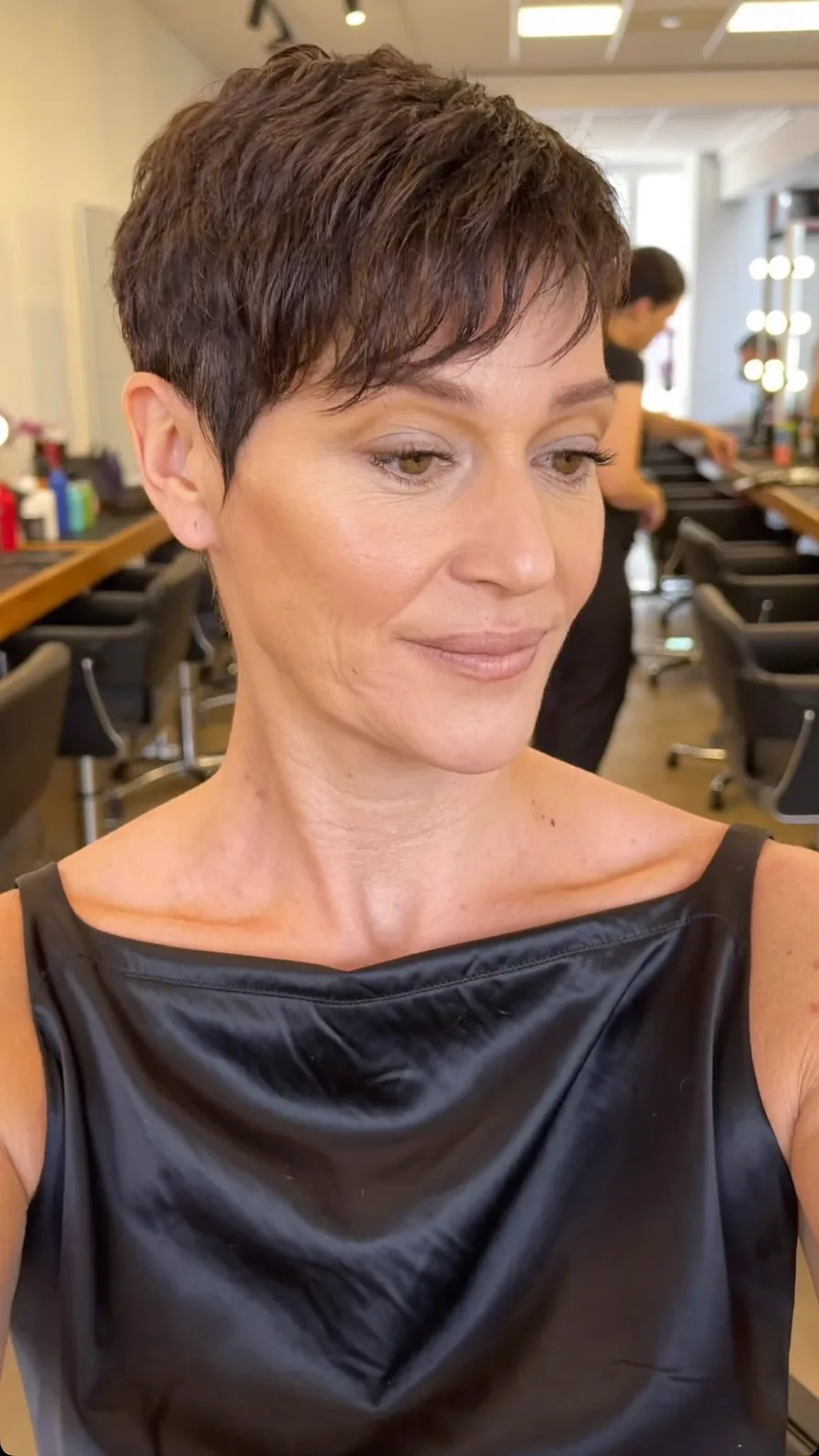 Stylish Textured Pixie Cut with Side-Swept Bangs