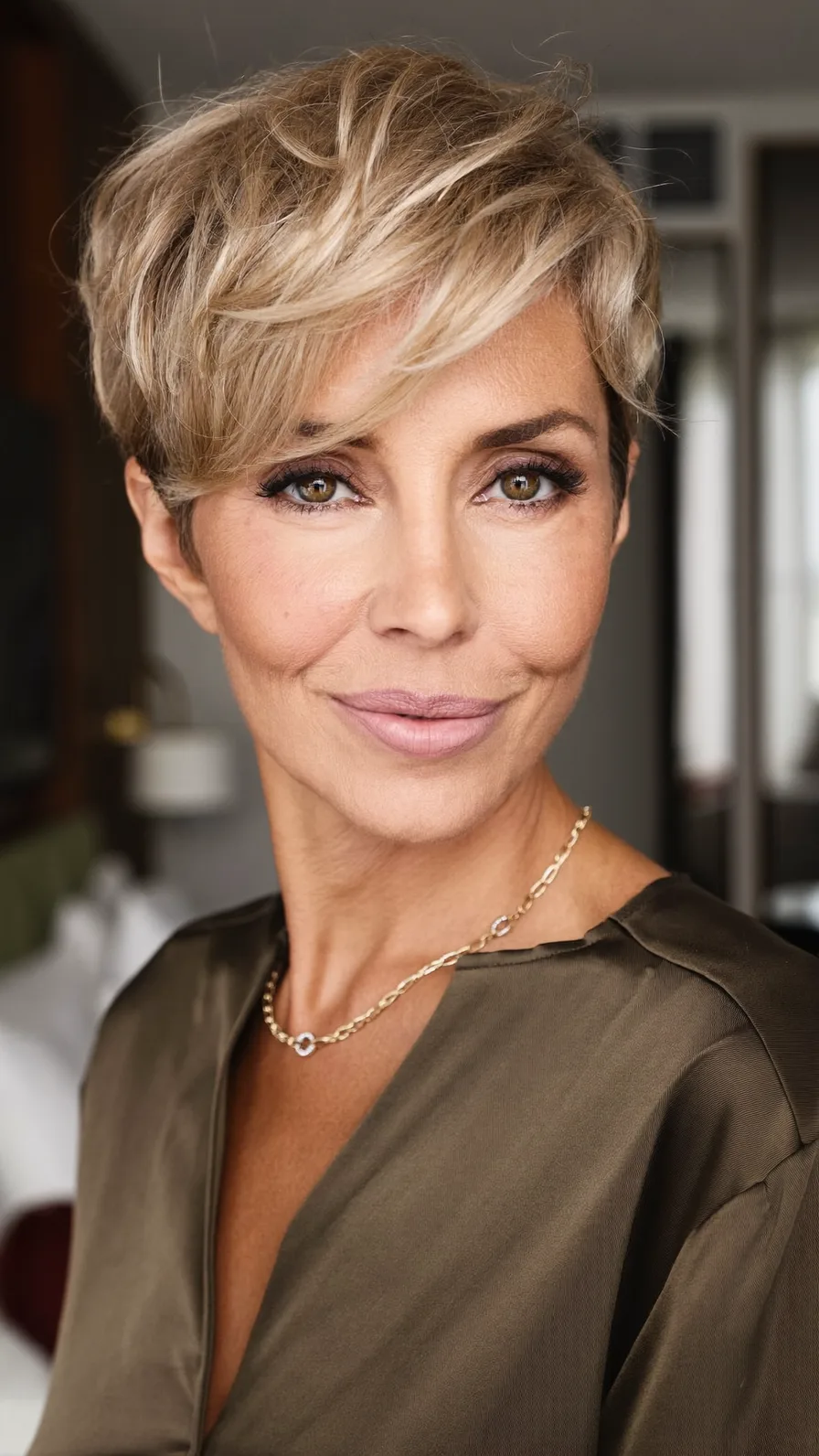 Choppy Layered Short Textured Pixie with Side-Swept Bangs