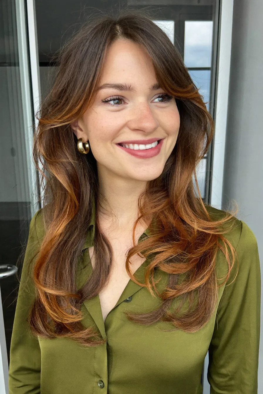 Layered Shoulder-Length Chestnut Brown Cut with Soft Face-Framing