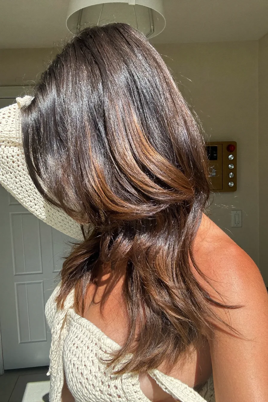Layered Shoulder-Length Cut with Radiant Chestnut Brown Highlights
