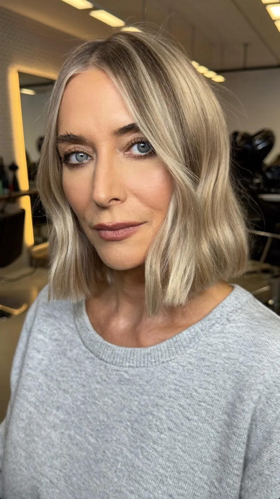Chin-Length Blunt Bob with Cool Ash Blonde Highlights