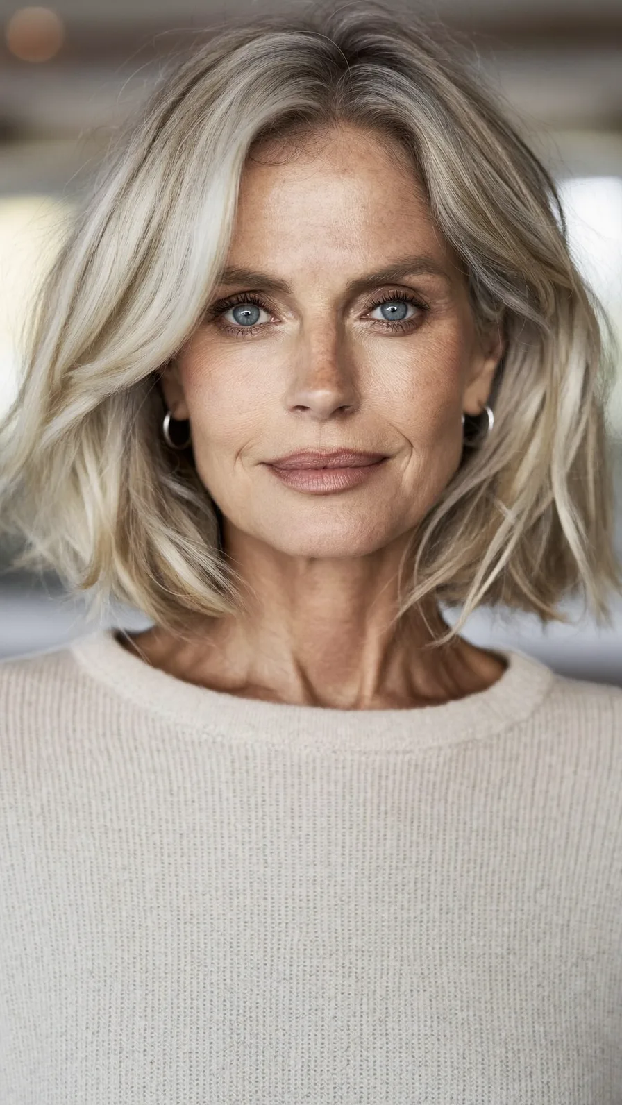 Chin-Length Layered Bob with Cool Ash Blonde Color