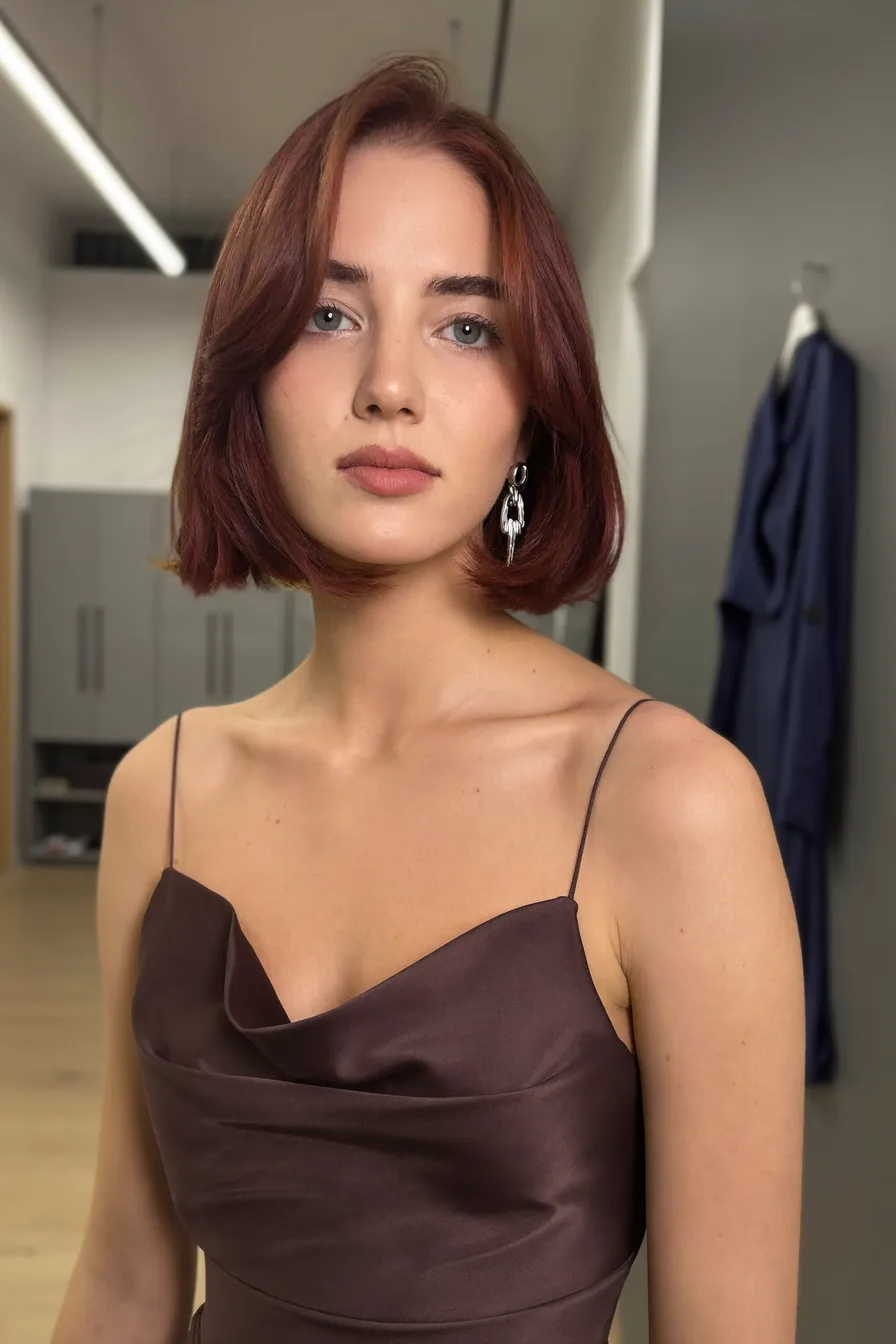 Sleek Chin-Length Bob with Soft Curtain Bangs