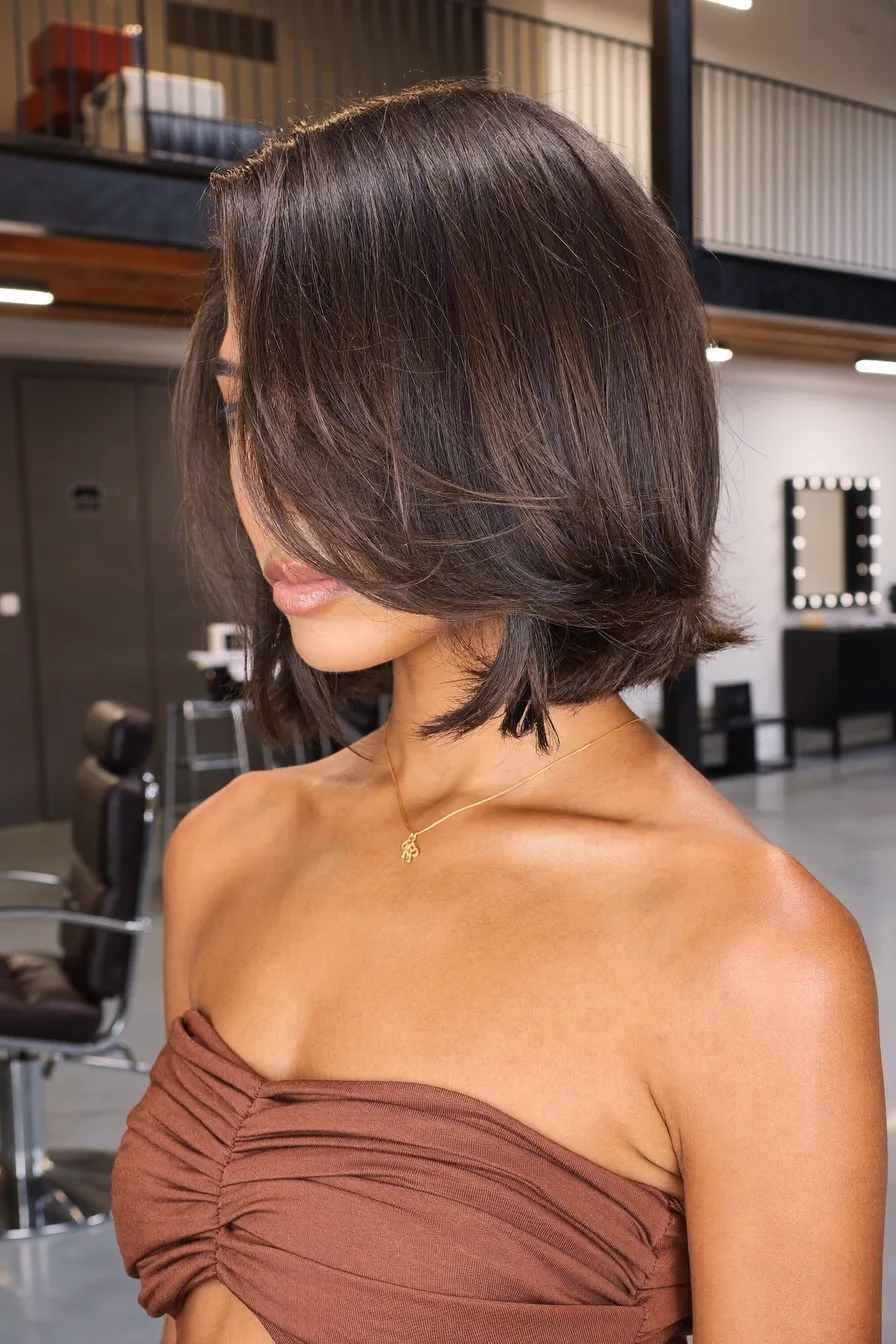 Chic Side-Swept Flicked Bob with Soft Short Layers