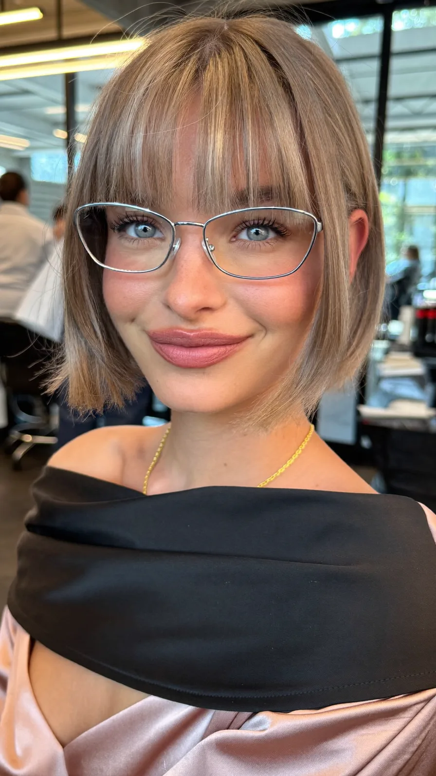 Chic Ash Blonde Blunt Bob with Statement Blunt Bangs