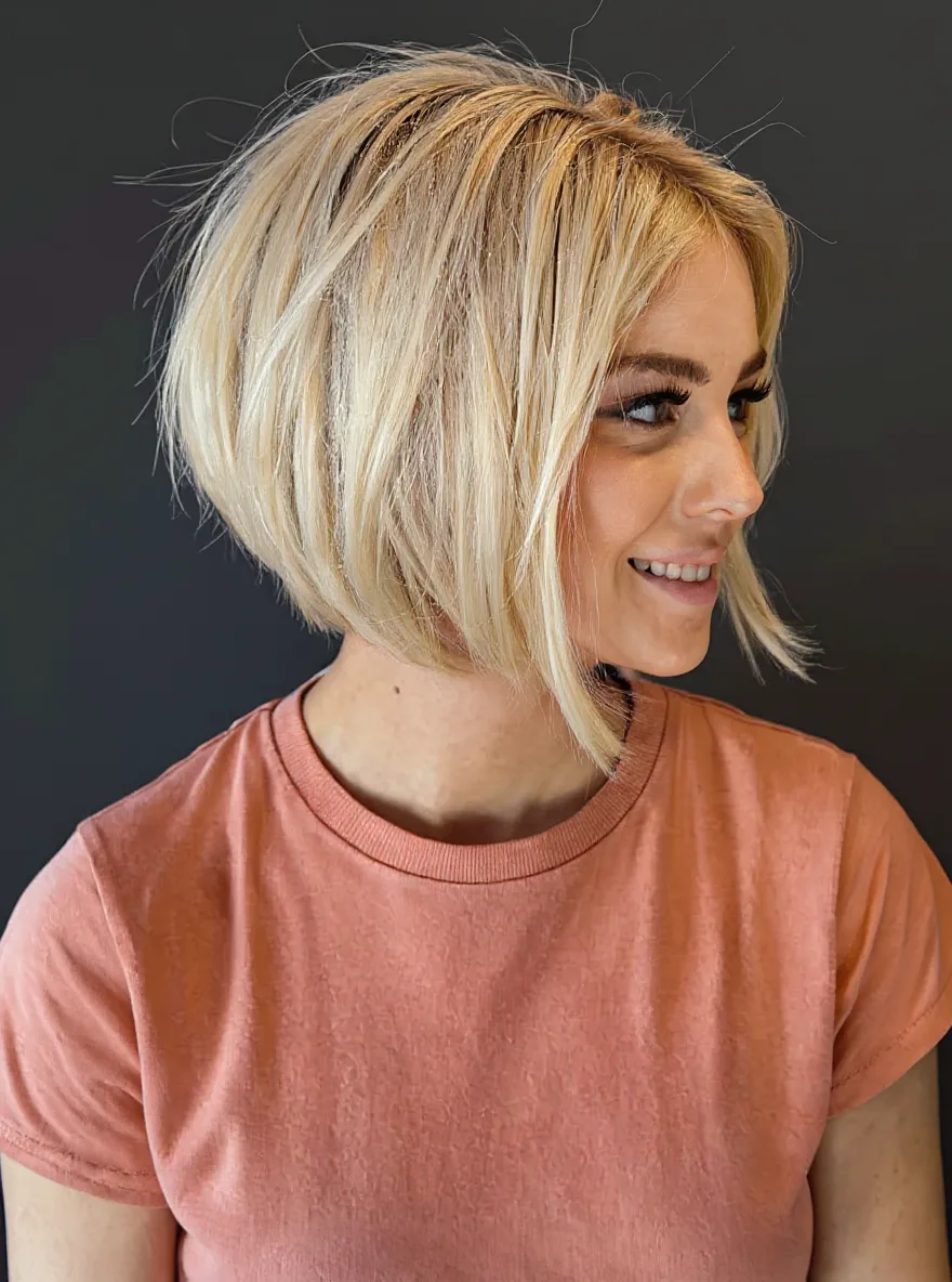 Vanilla Blonde Straight Bob with Clean Chin-Length Cut