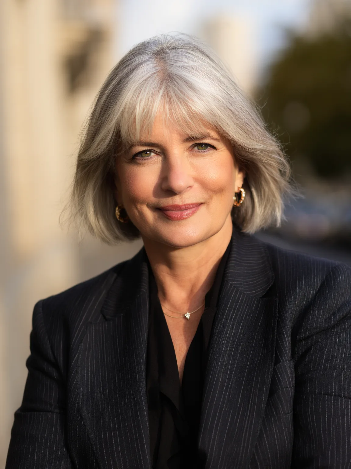 Silver Frost Straight Bob with Delicate Curtain Bangs