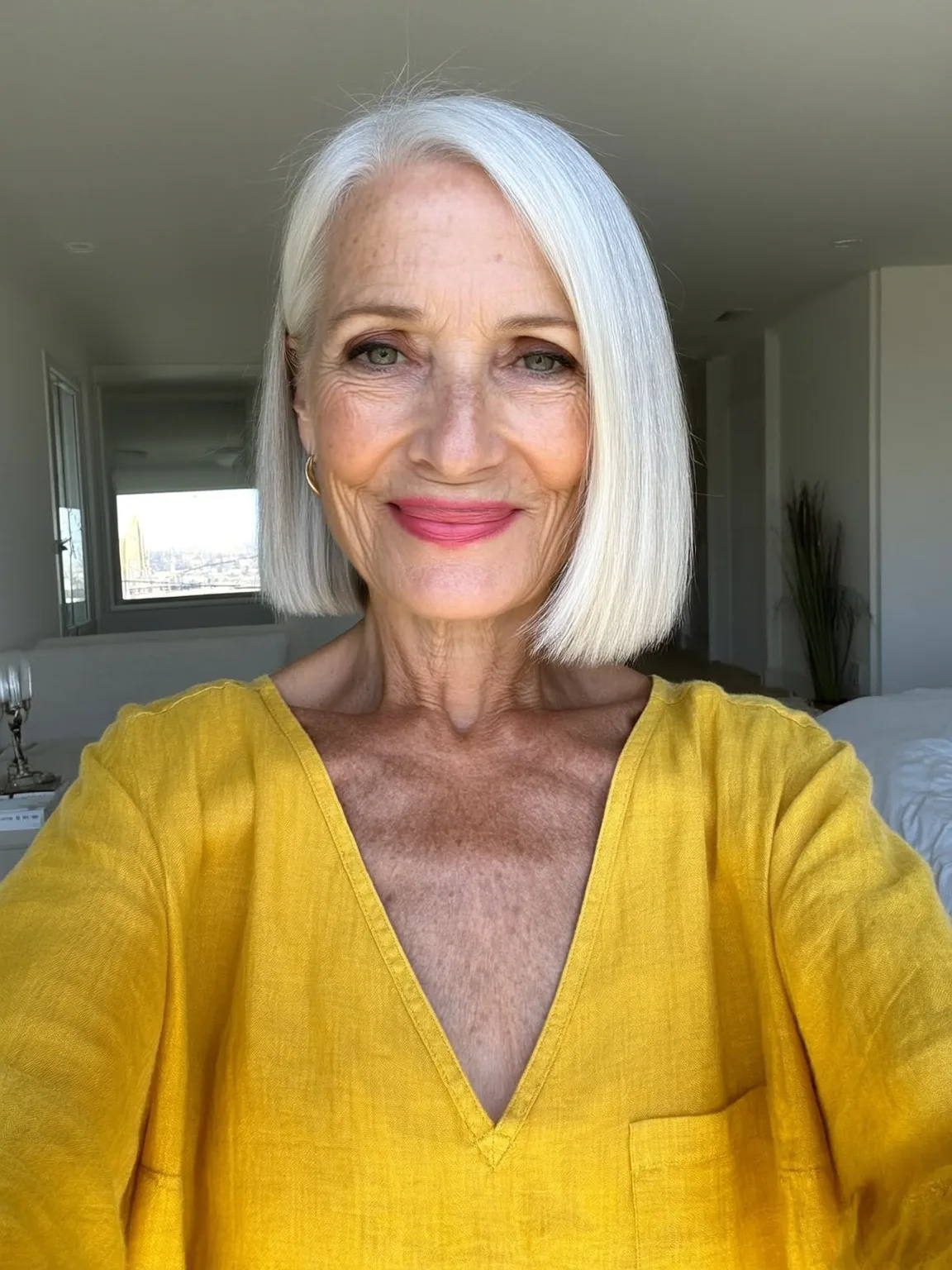 Silver Frost Straight Bob Without Bangs, Air-Dried Style