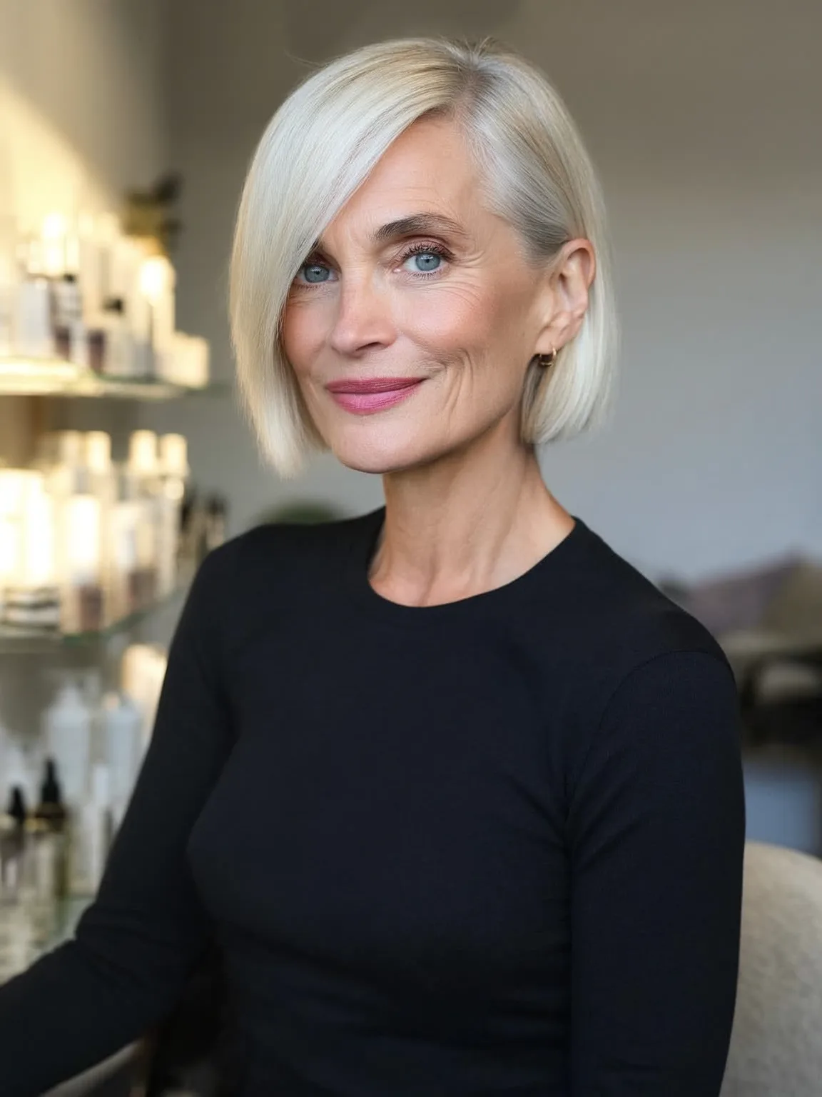 Chic Chin-Length Bob with Silky Platinum Blonde