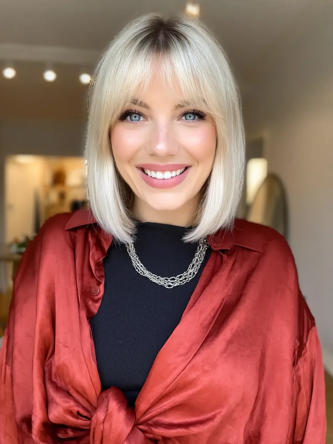Vanilla Blonde Straight Bob with Curtain Bangs