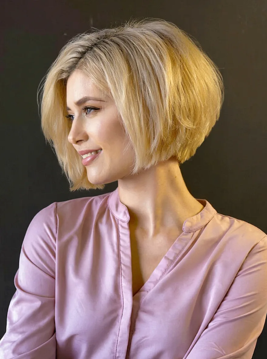 Side-Swept Bangs on Buttery Blonde Straight Bob