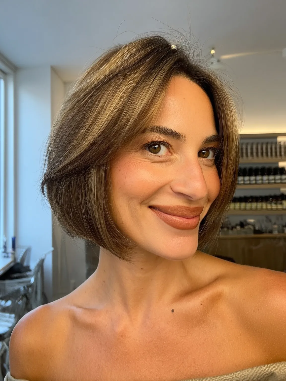 Classic Warm Caramel Brown Bob with Clean Edges
