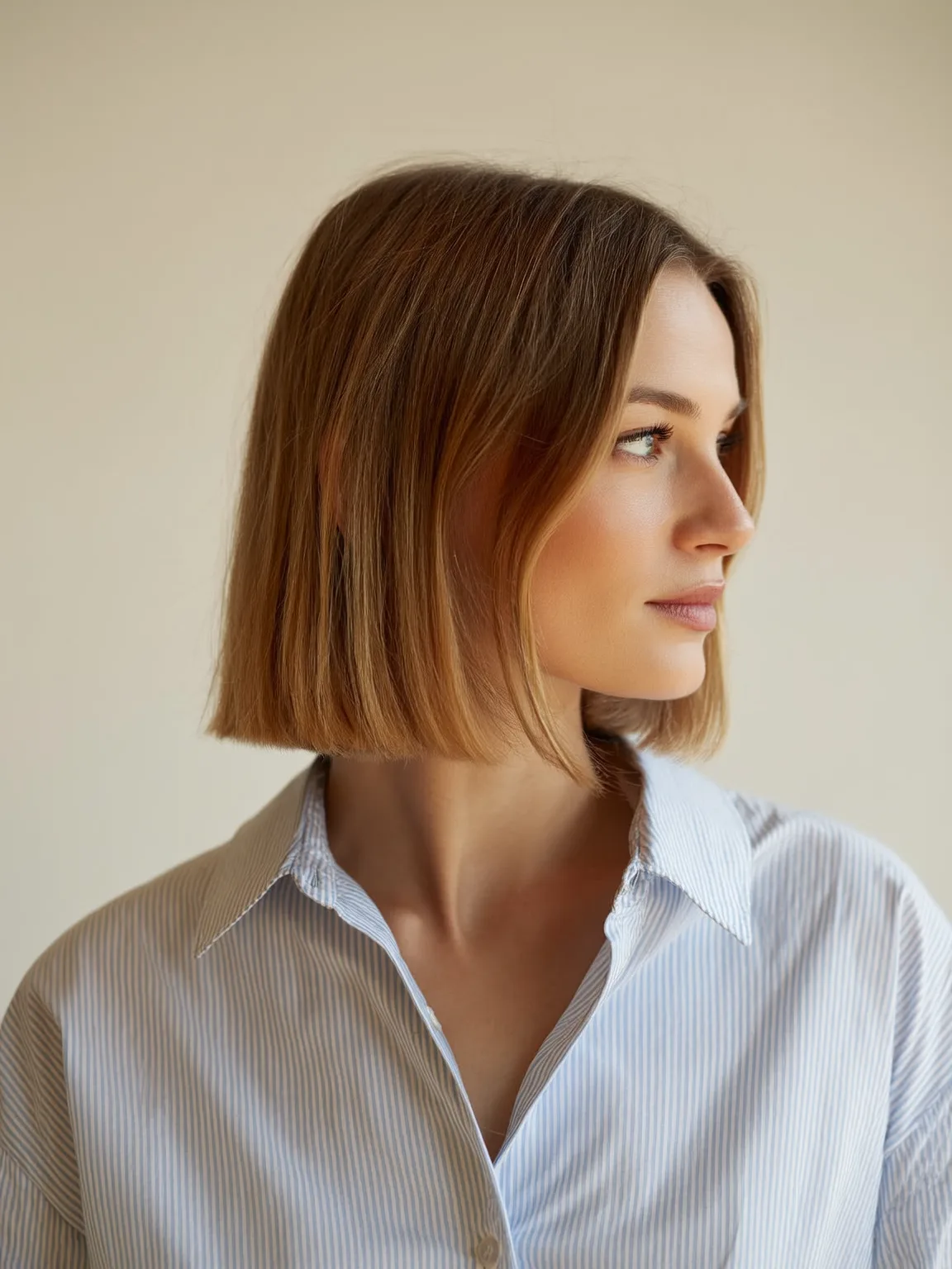 Straight Warm Caramel Brown Bob Without Bangs