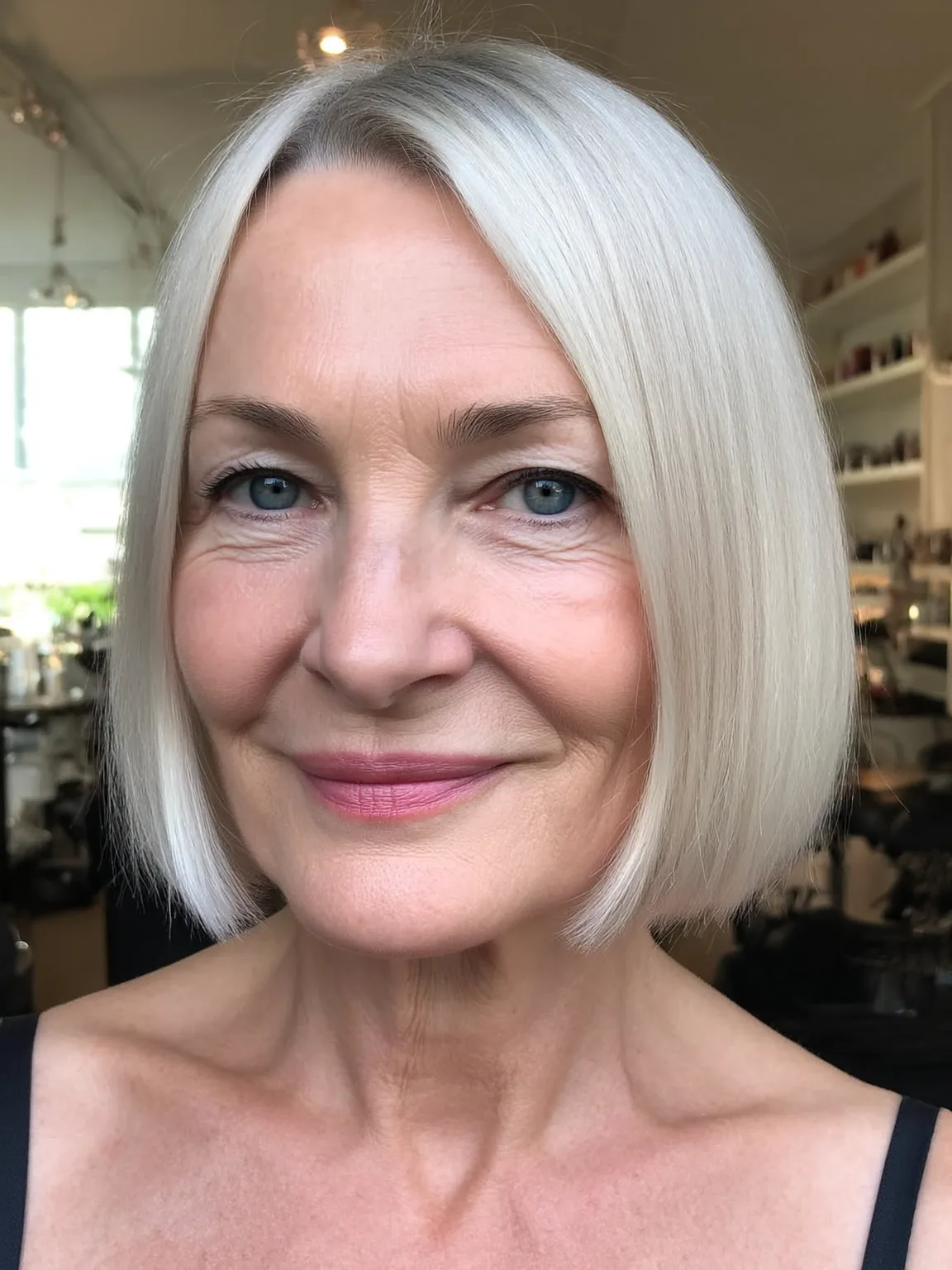 Air-Dried Platinum Blonde Straight Bob Without Bangs