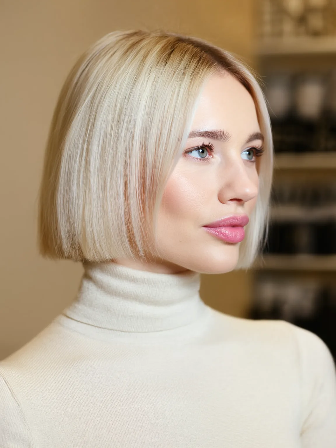 Platinum Blonde Bob with Soft, Air-Dried Texture