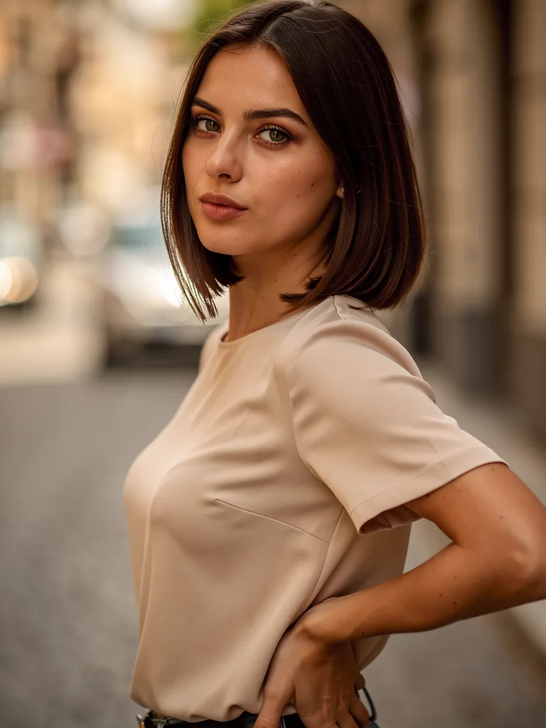 Rich Chestnut Brown Bob with Effortless Air-Dried Texture