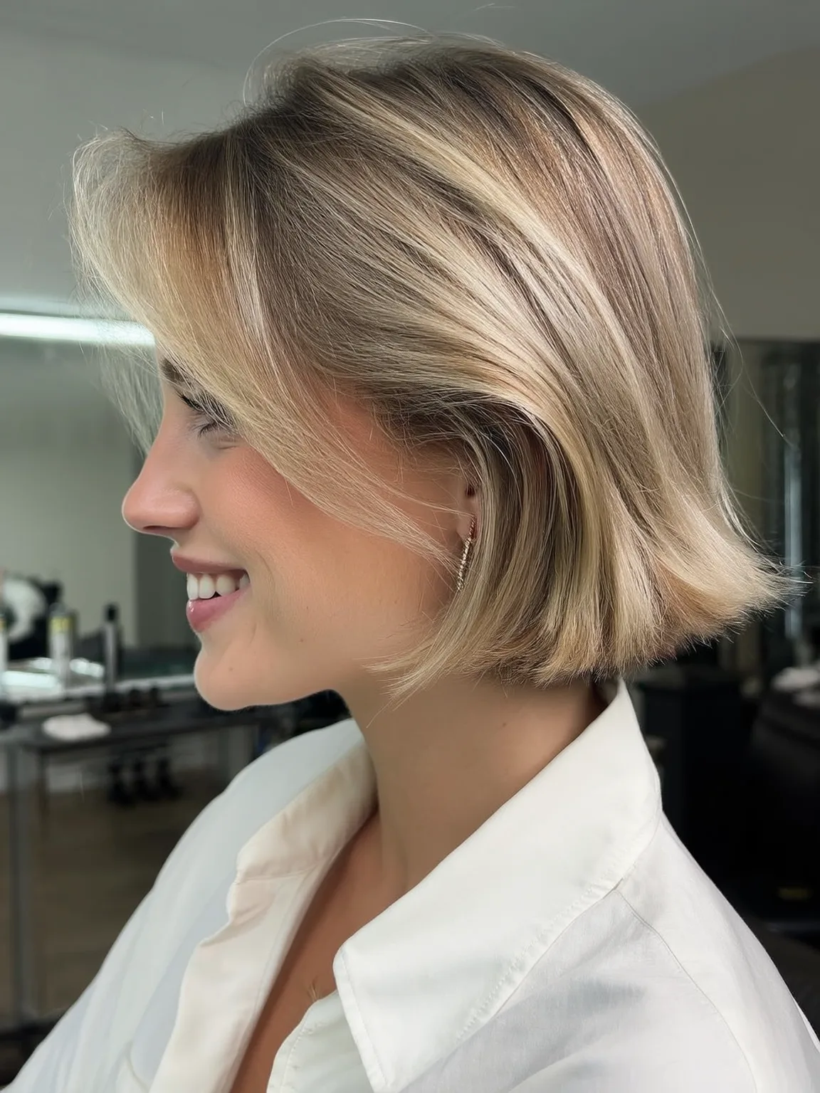 Sandy Blonde Bob with Gentle Side-Swept Bangs