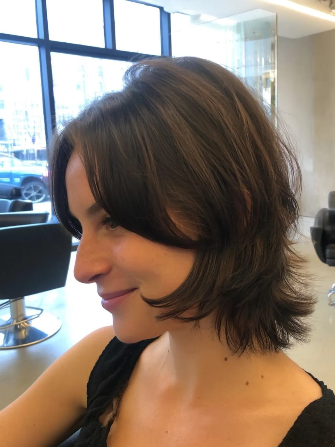 Versatile Chocolate Brown Bob with Curtain Bangs