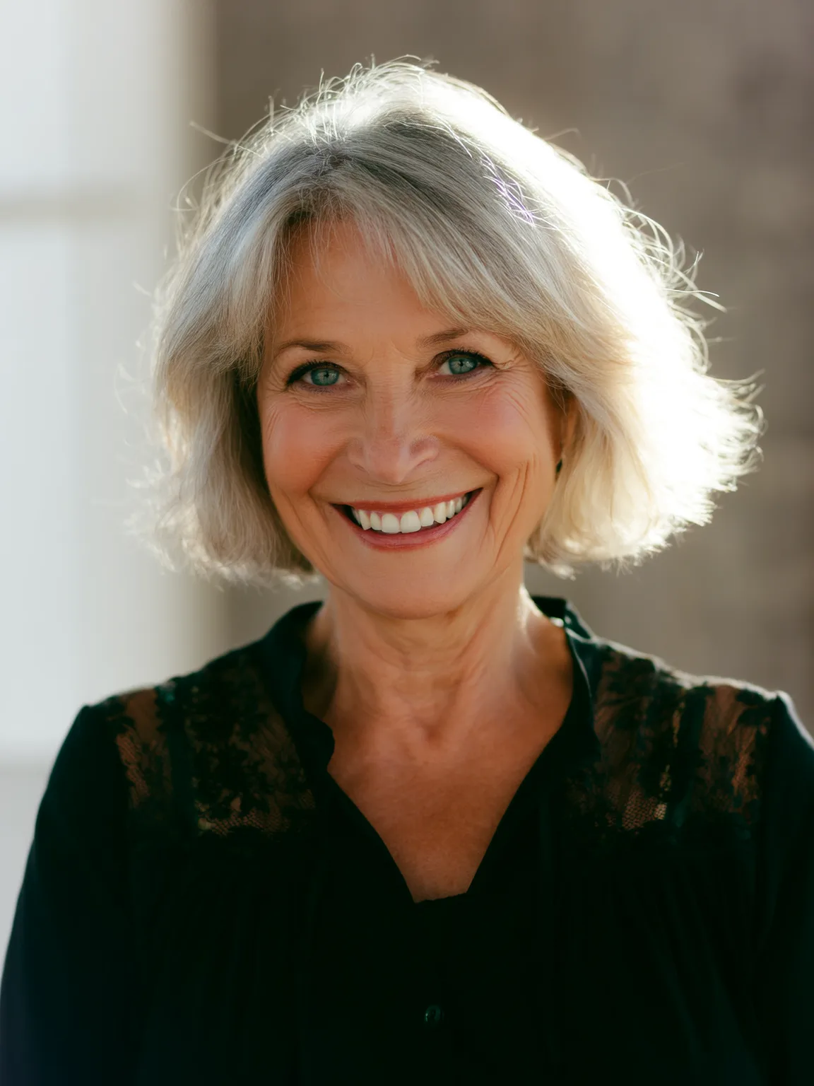 Silver Frost Wavy Bob with Side-Swept Accents