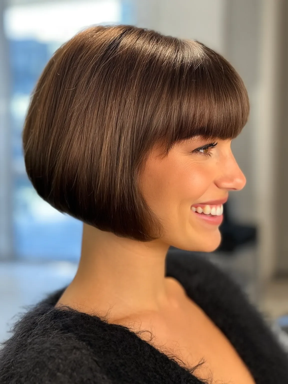 Chin-Length Blunt Bob with Rich Chocolate Brown