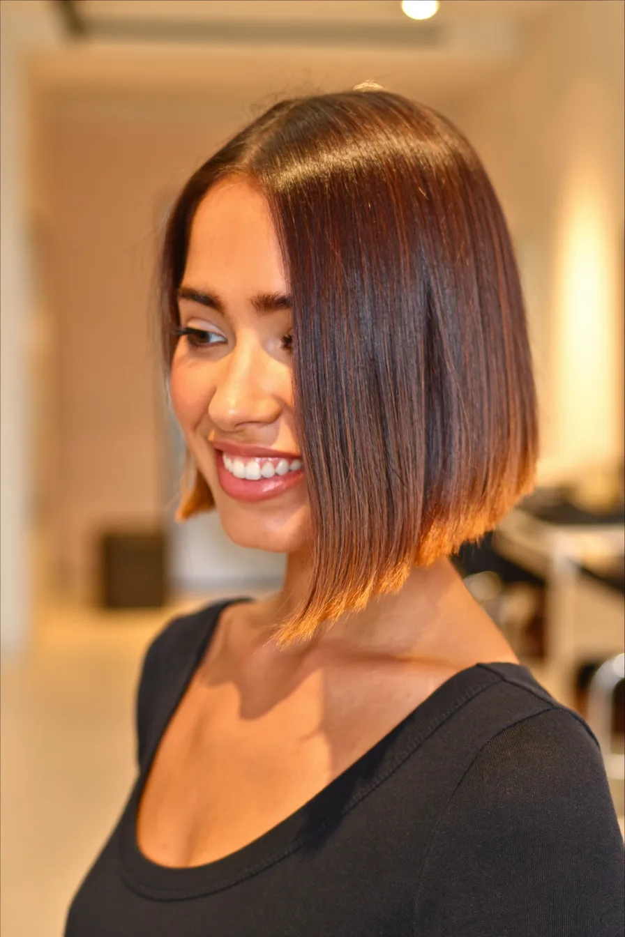 Sleek Chin-Length Blunt Bob with Center Part