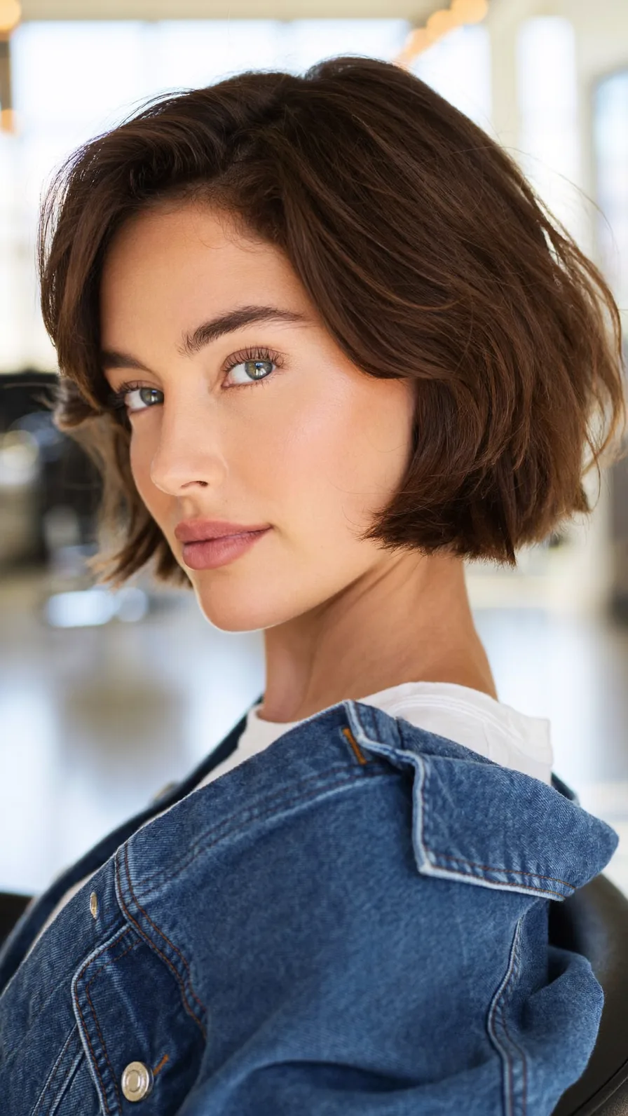 Chic Textured Side-Parted Chin-Length Chocolate Brown Bob