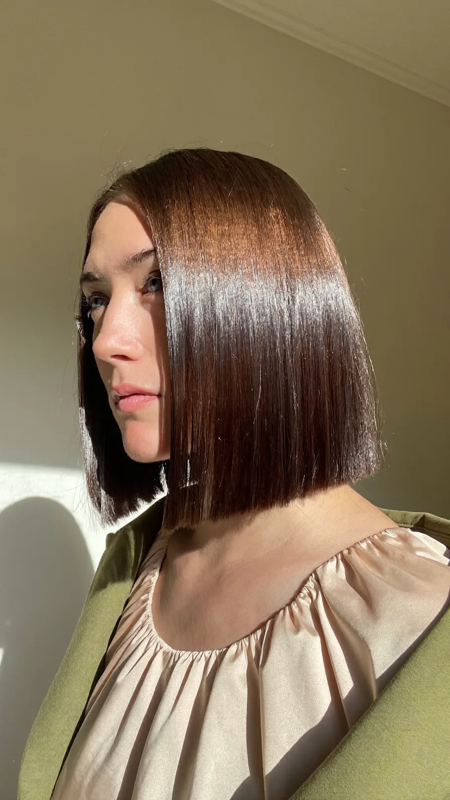 Sleek Blunt Chin-Length Bob with Rich Chocolate Brown Shine